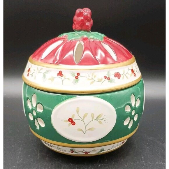 Pfaltzgraff Winterberry Covered Potpourri Bowl or Tealight Candle Holder Holiday - Picture 1 of 6